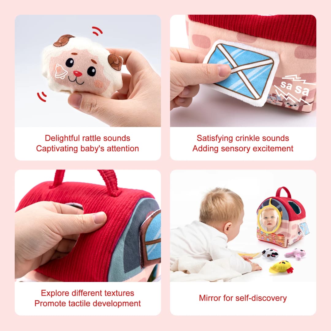 Baby Soft Plush Animals Farm Simulated Farm Animals House Set with Sound Animals Cognition Hand-eye Coordination Training Toys - 4