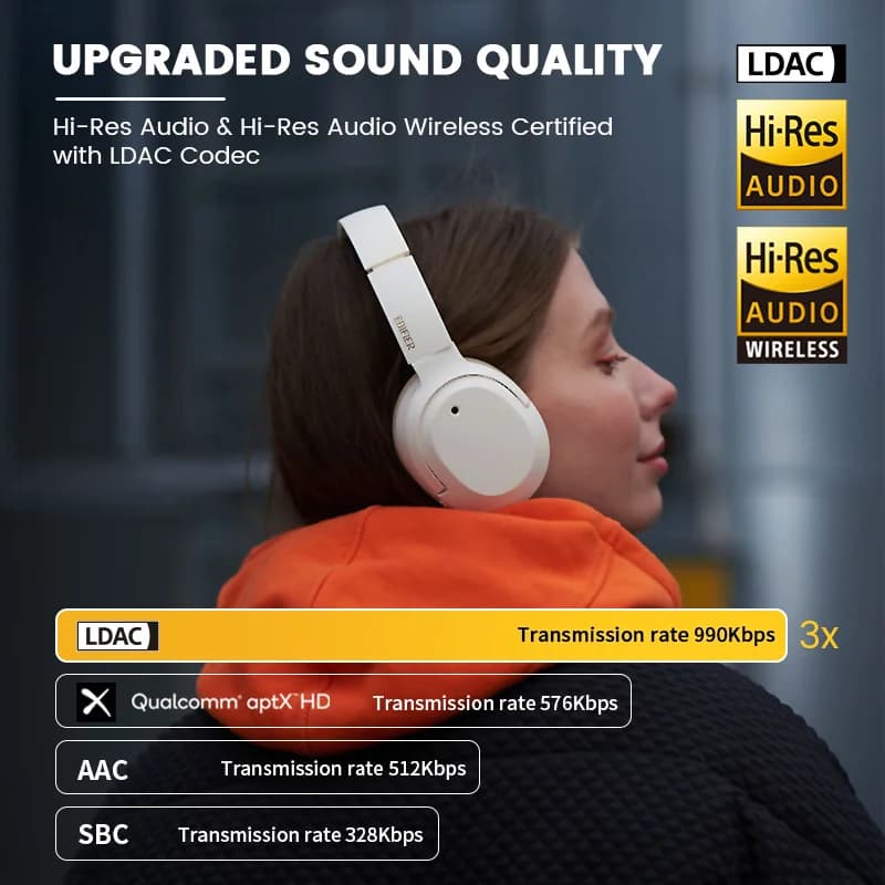 سماعات رأس لاسلكية عازلة للضوضاء من Edifier W820NB Plus، 43dB ANC، كودك LDAC عالي الدقة، 49 ساعة تشغيل، سماعة بلوتوث فوق الأذن - 2