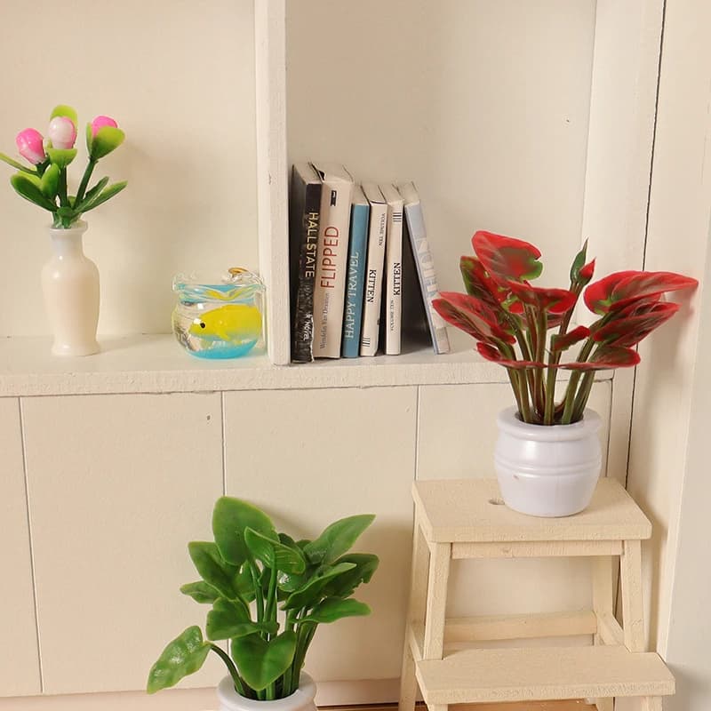 بيت دمية مصغر نبات أخضر محاكى نموذج نبات مزروع DIY بيت دمية ديكور مشهد سرير زهور منظر طبيعي خارجي حديقة المنزل - 4