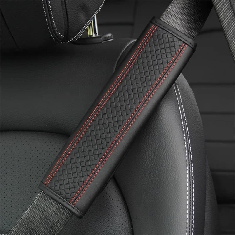 1PCS PU Leather Embossed Car Seat Belt Shoulder Cover Decompression Comfort Car Accessories Safety Belt Protective Cover - 2