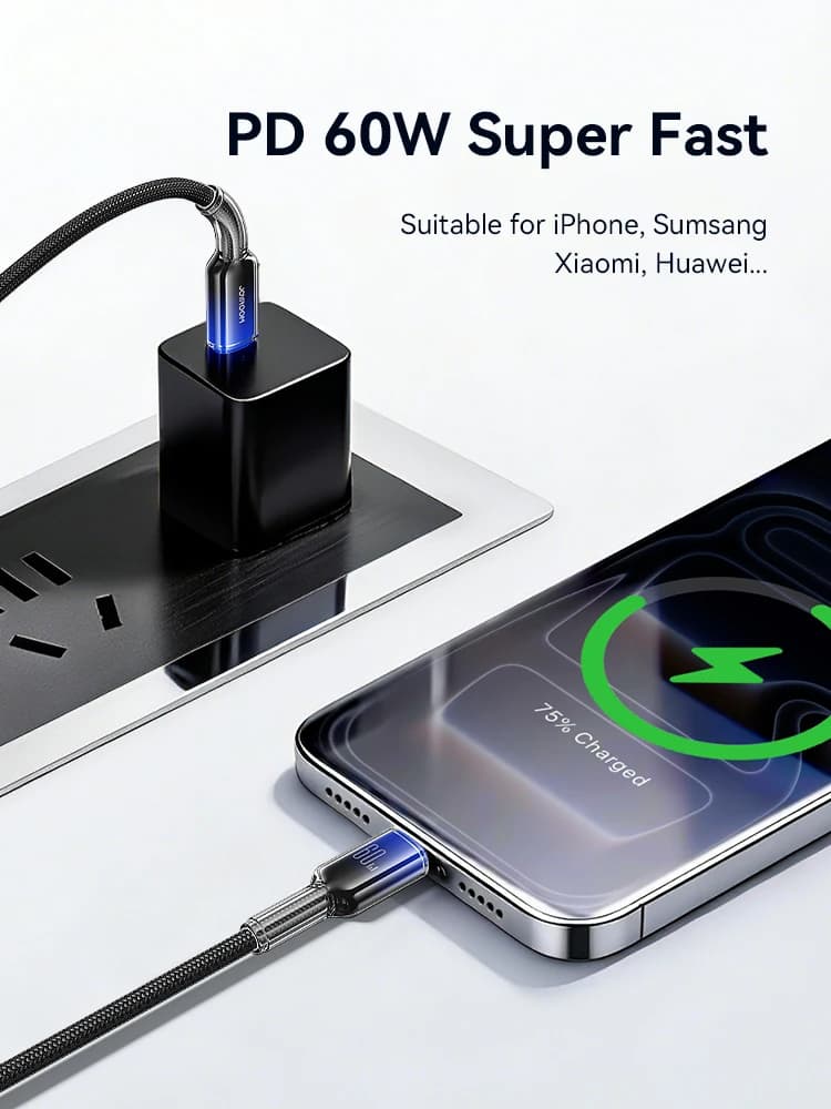 Joyroom PD 100W/60W Type C Fast Charge Data Cable For iPhone 16/15 Huawei Samsung Xiaomi USB C Charging Cord for Macbook Pro - 3