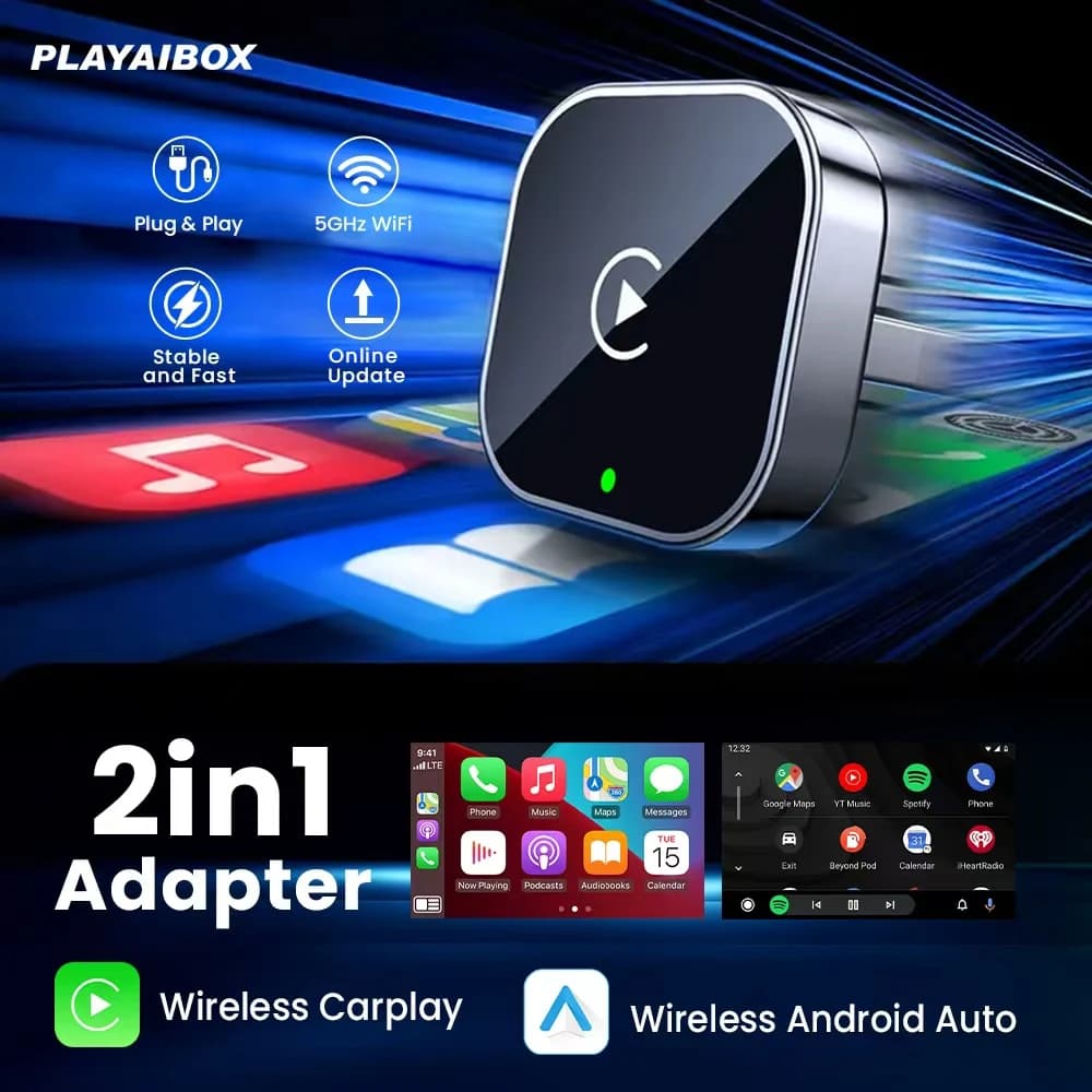 محول 2025 اللاسلكي CarPlay Android Auto USB Dongle صندوق صغير ذكي تشغيل فوري 5G واي فاي بلوتوث لـ 98% من سيارات Carplay السلكية