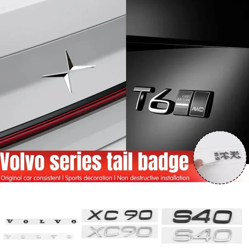 New Glossy Black Trunk Emblem Badge w/Silver Lettering for Volvo Xc60 Xc90 V40 V60 S60 V50 V90 S80 C40 XC40 V70 XC70 C30 C70 EX9 - 6