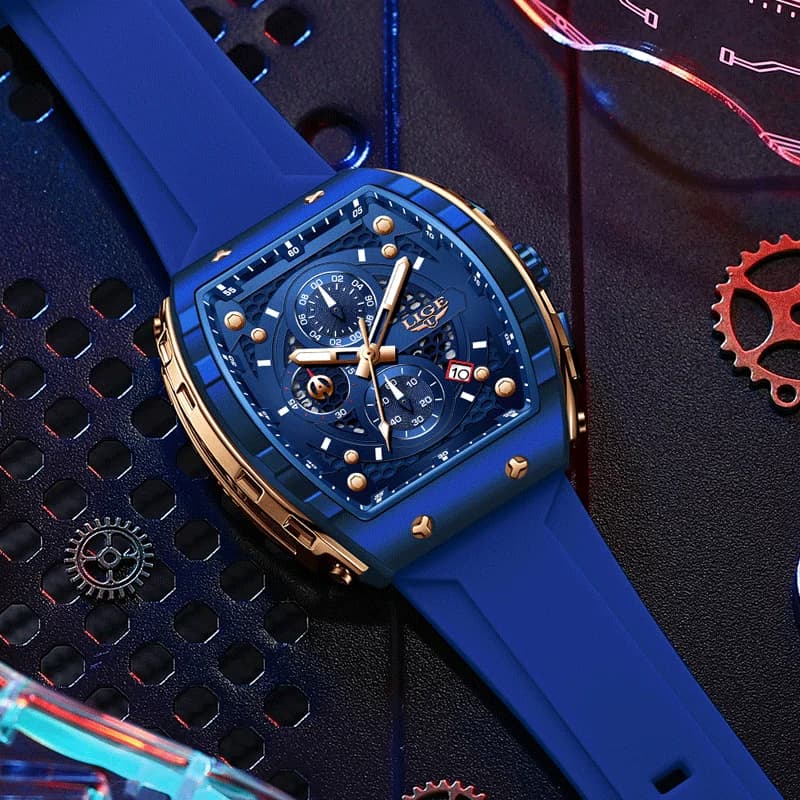 LIGE Top Brand Men's Watches Luxury Square Quartz Wristwatch Waterproof Luminous Chronograph Watch for Men Date Clock - 4