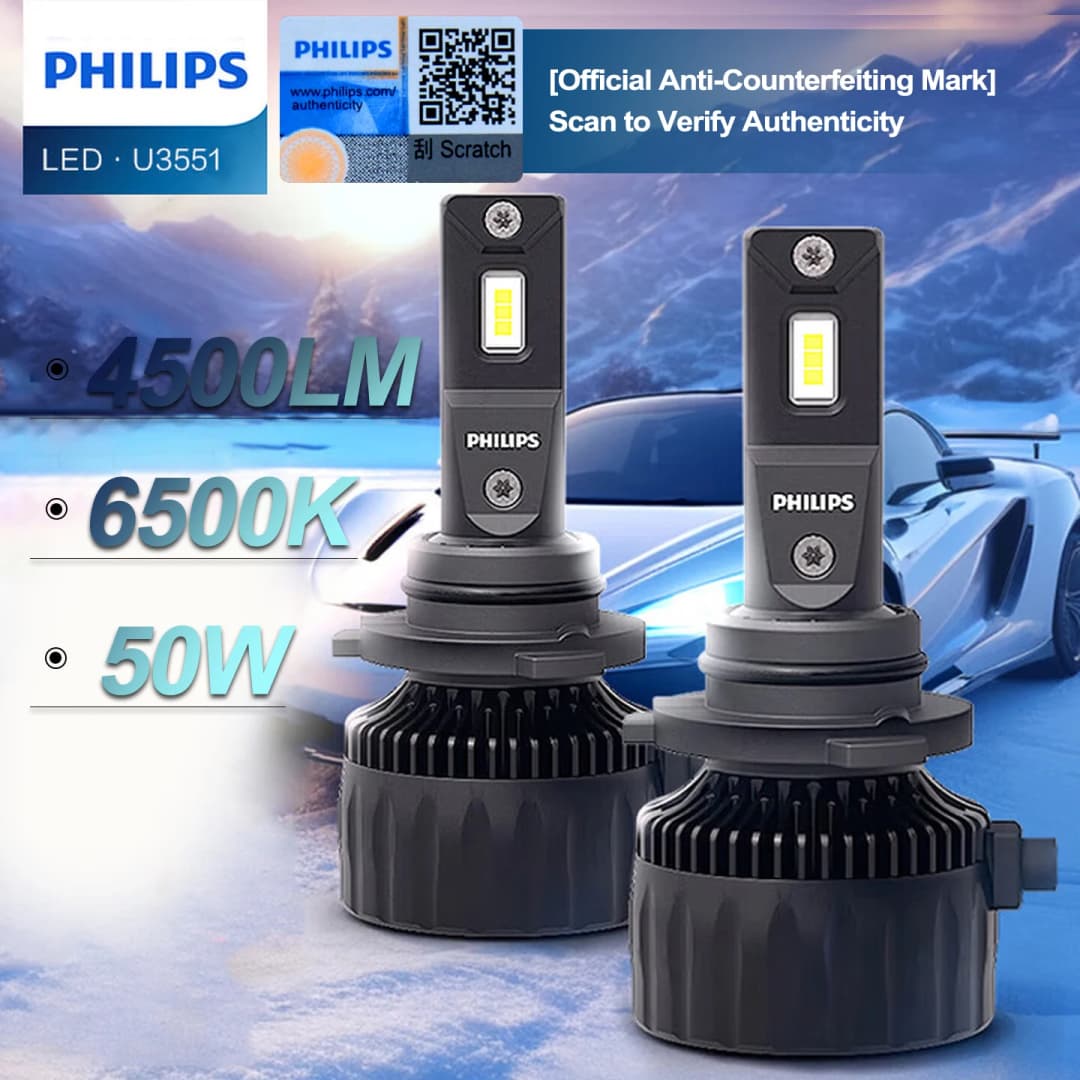 مصابيح سيارة فيليبس ألتنيون رالي 3551 ليد H4 H7 H11 HB3/4 H18 H19 HIR2 6500K أبيض طاقة قصوى 100 واط لومن أقصى 9000 لمبة ليد