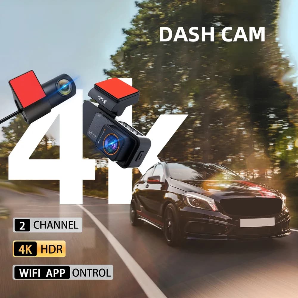 كاميرا داش Aprilboy بدقة 4K، عدسة مزدوجة، تسجيل للرؤية الليلية، واي فاي مدمج، GPS، ومراقبة وقوف السيارات 24 ساعة - 2