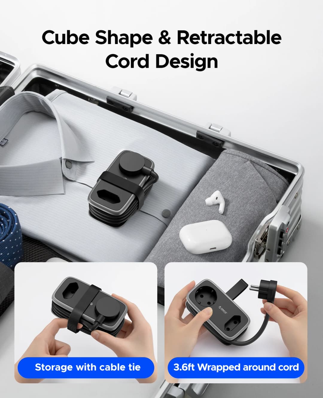 شريط طاقة ORICO للسفر مع قابس EU ذكي، مقبس متعدد، سلك تمديد 3.6 قدم، محطة شحن 5 منافذ USB A و Type C، حامل محول - 6