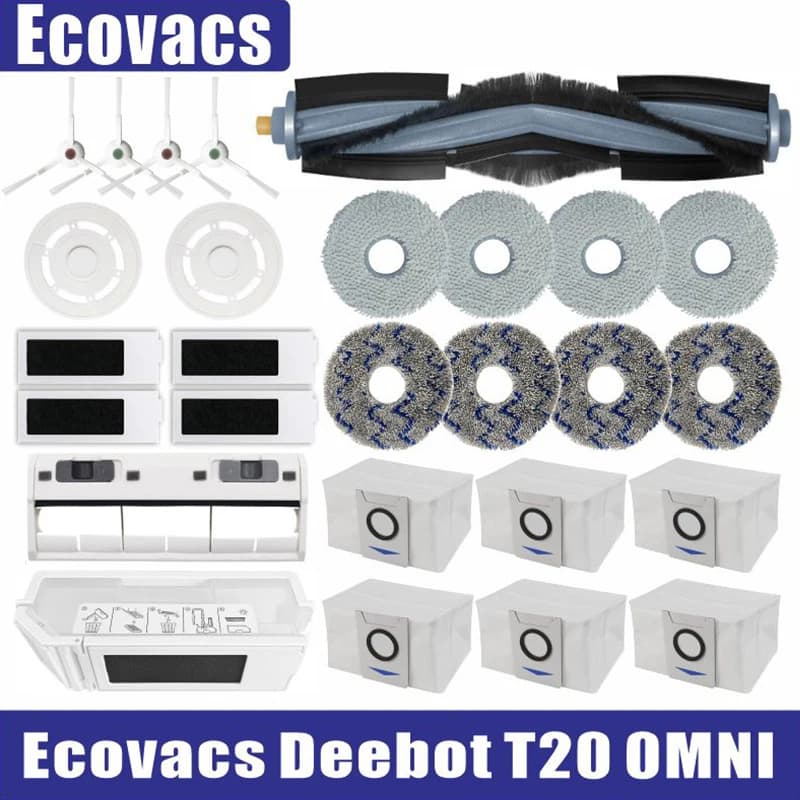 إكسسوارات Ecovacs Deebot T20 Omni T20e - فرشاة جانبية رئيسية، قماش مسح، فلتر HEPA، كيس غبار قطع غيار