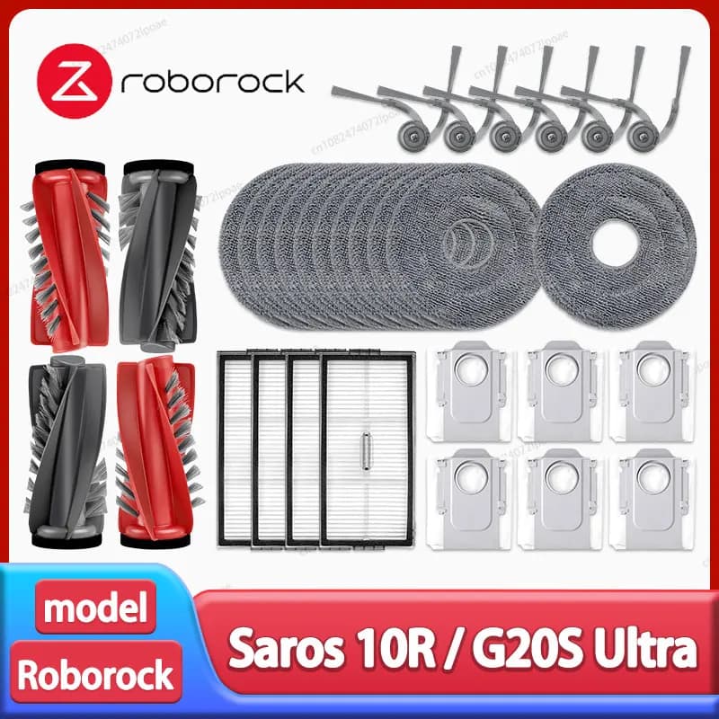 قطع غيار وإكسسوارات مكنسة روبوروك Saros 10R / G20S Ultra تشمل فرشاة جانبية رئيسية وقماش مسح وفلتر هيبا وكيس غبار
