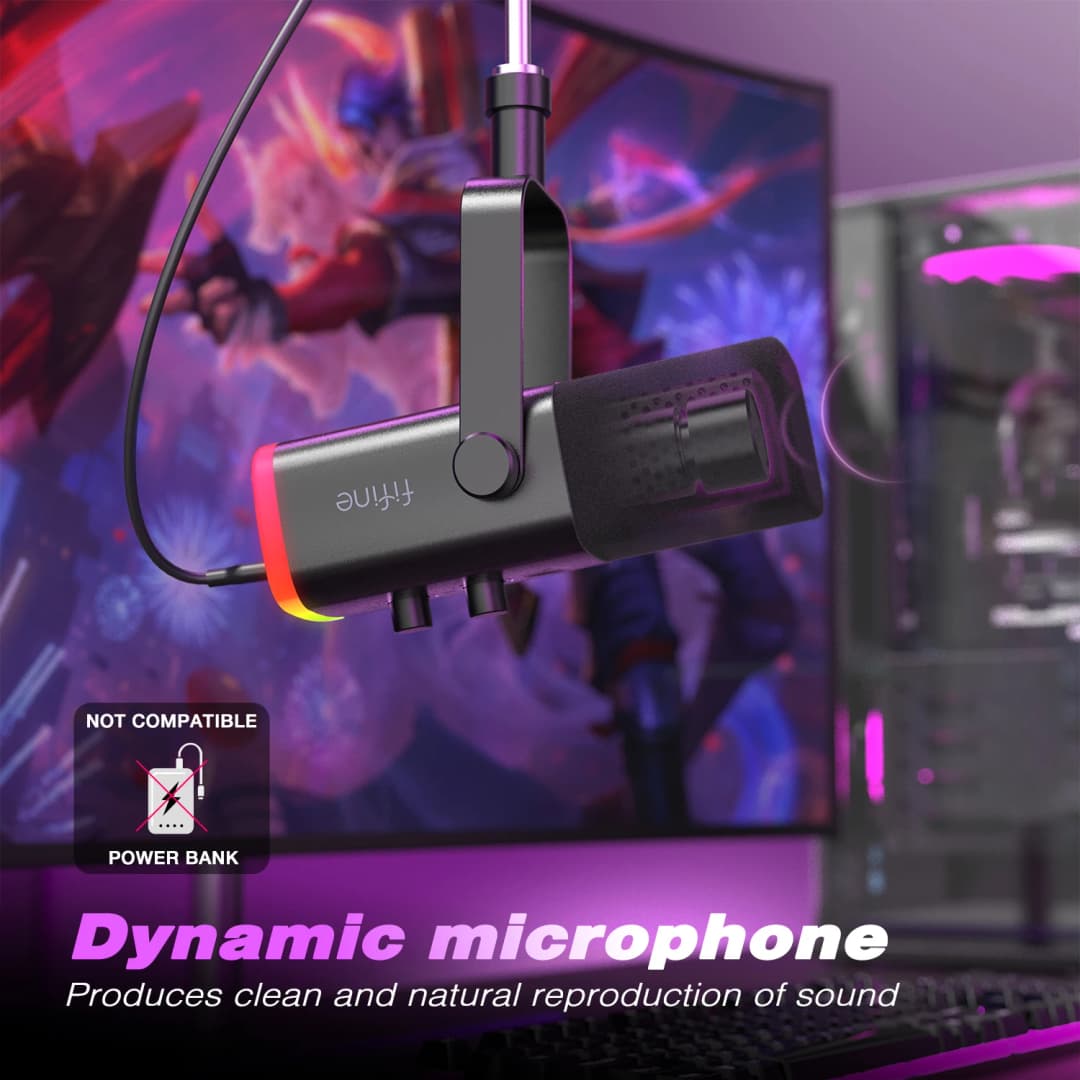 ميكروفون ديناميكي FIFINE USB/XLR، زر كتم صوت باللمس، مقبس سماعة رأس، تحكم إدخال/إخراج، لخلاط PC، PS5/4، ميكروفون ألعاب Ampligame AM8 - 3