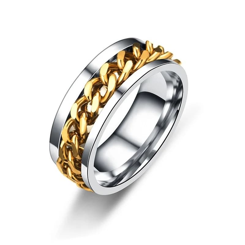 Titanium Steel Rotatable Chain Rings for Women Men Spinner Ring Decompression Multifunctional Chain Ring Bottle Opener Ring Gift - 4