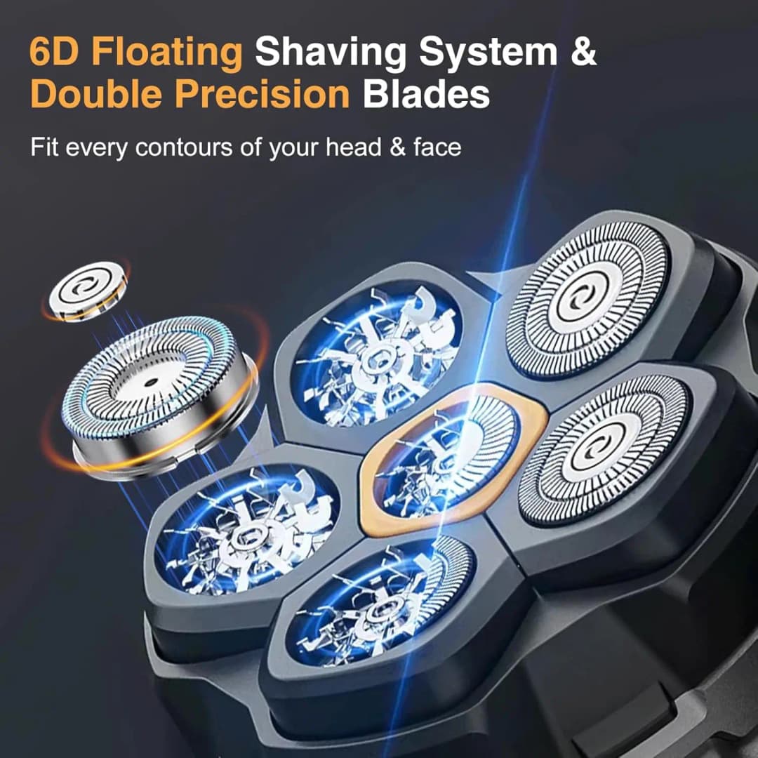 ماكينة حلاقة كهربائية للرأس للرجال الصلع 6D شفرة مغناطيسية قابلة للشحن بشاشة LED مقاومة للماء لتشذيب اللحية وقص الشعر - 2