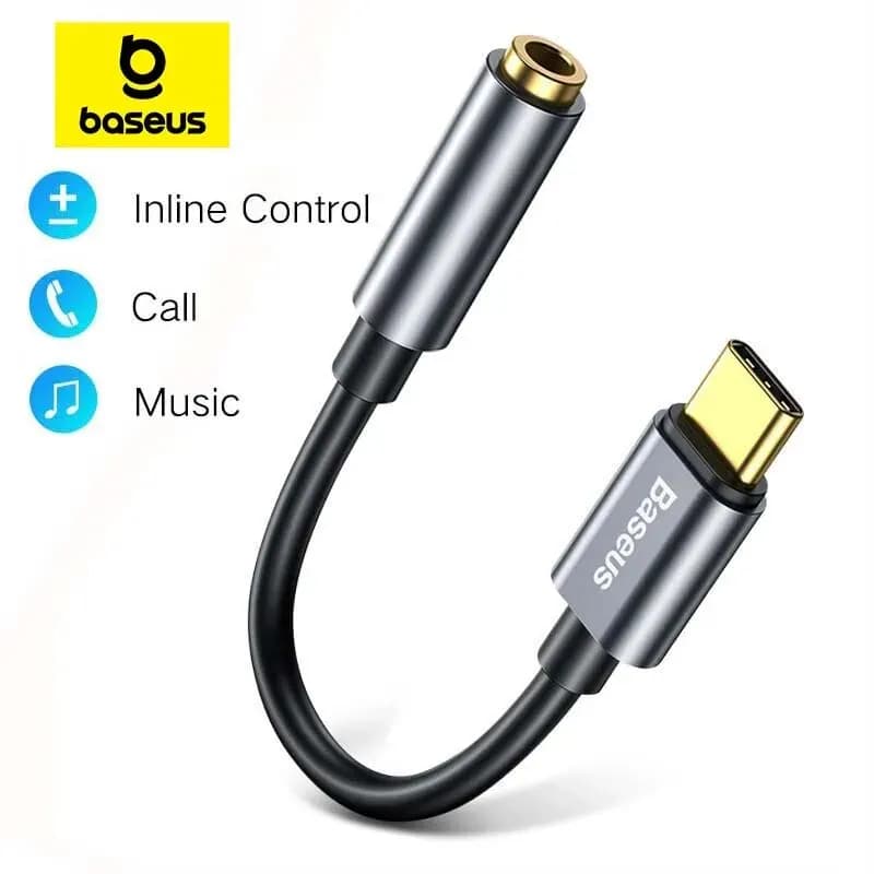 محول Baseus من Type C إلى مقبس سماعة أذن 3.5 مم AUX، كابل USB C، متوافق مع Huawei P40 وP30 Pro وXiaomi 10 و9، محول صوتي لسماعات الرأس Type C