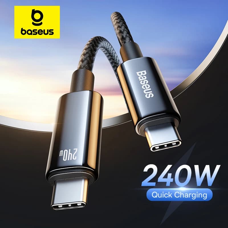كابلات شحن فائق السرعة Baseus PD بقدرة 240 واط لهواتف iPhone 16 و15 Plus Promax، كابل TypeC إلى USB Type C، متوافق مع Macbook وiPad