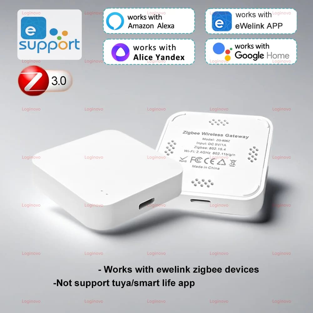 مركز بوابة Zigbee جسر لاسلكي جهاز تحكم عن بعد عبر تطبيق Ewelink أتمتة منزلية ذكية لـ Alexa وGoogle Assistant