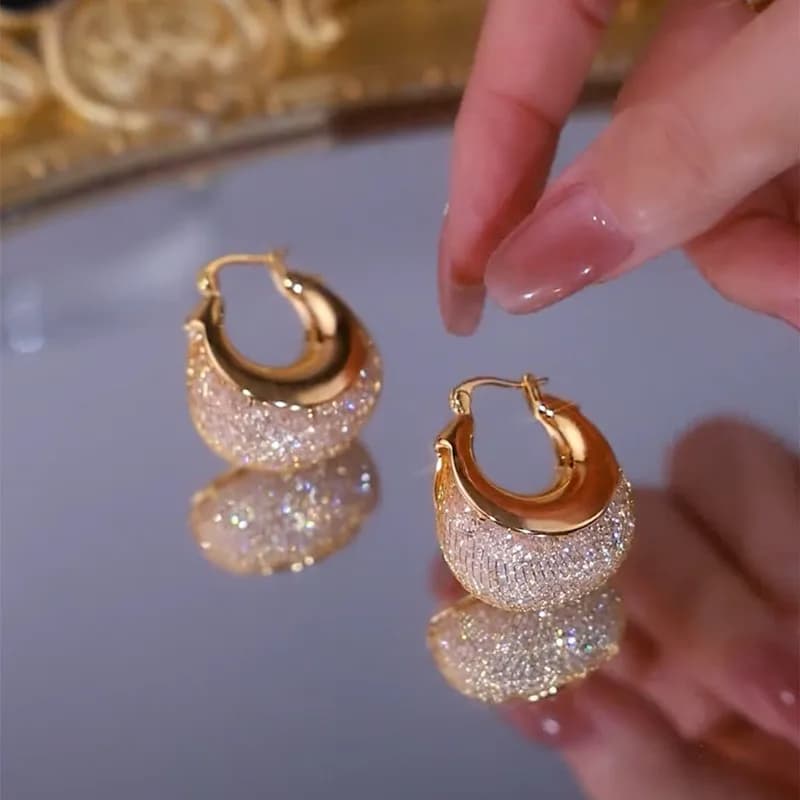 أقراط شبكية من الزيركون باللون الذهبي للنساء، إكسسوارات يومية فاخرة وعصرية، هدايا مجوهرات للحفلات وأعياد الميلاد