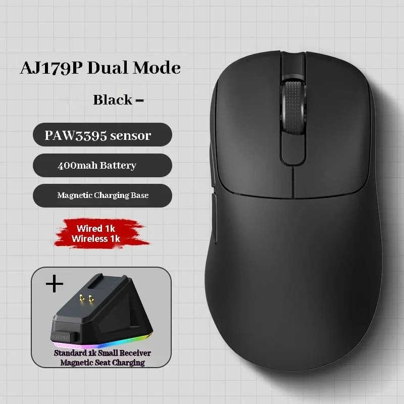 ماوس ألعاب لاسلكي من AJAZZ AJ179P PAW3950 بدقة 30000DPI و8Khz، مريح لليد اليمنى مع قاعدة شحن مغناطيسية بإضاءة RGB - 2