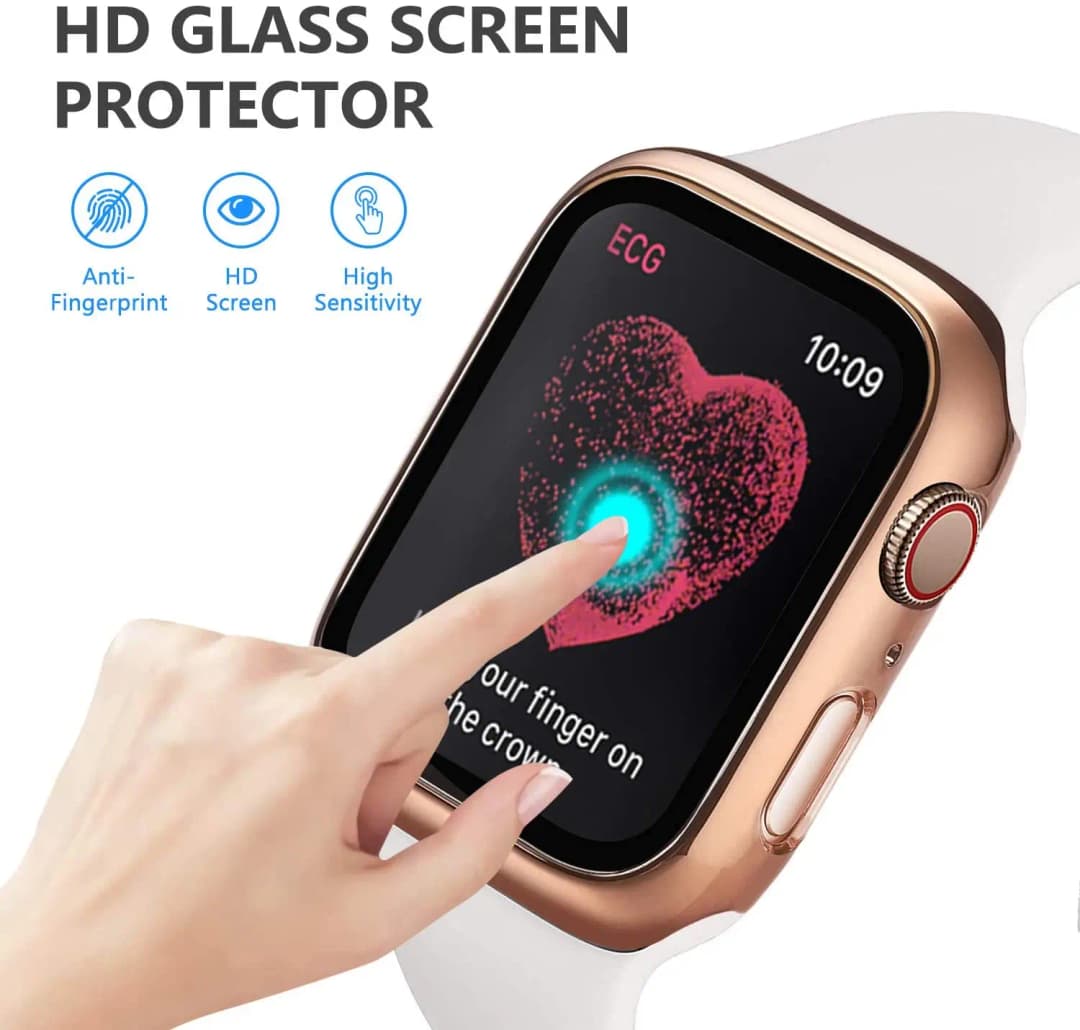 Tempered Glass+cover For Apple Watch 9 8 41mm 45mm 42mm 38mm PC bumper Screen Protector Case iWatch series 7 6 5 4 se 44mm 40mm - 3