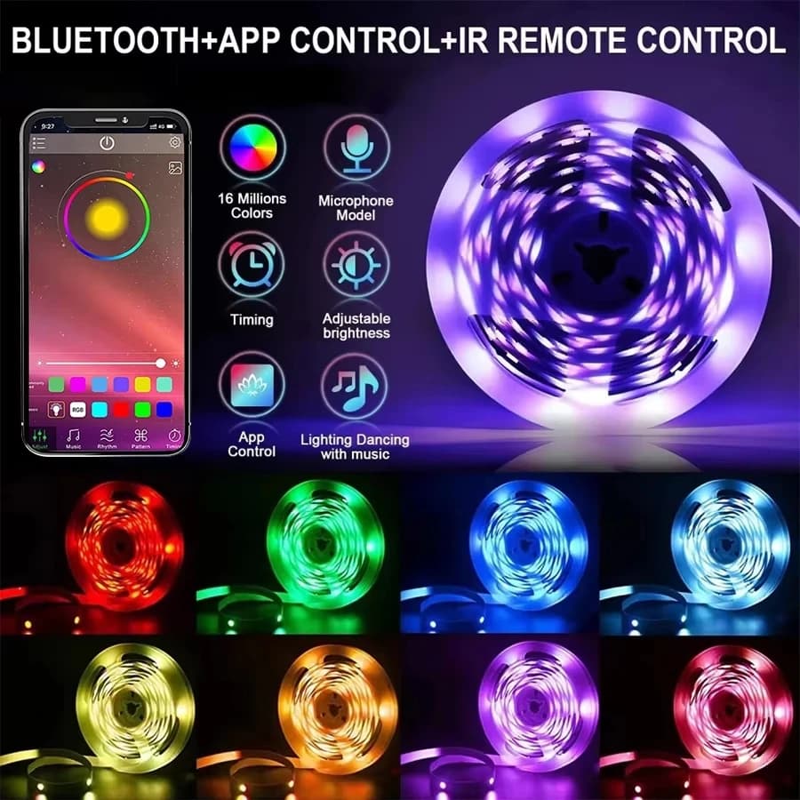 شريط إضاءة محيطي RGB USB 5V LED 5050 متزامن مع الموسيقى شريط مرن إضاءة ذكية للمنزل تحكم عن بعد عبر تطبيق للغرفة والتلفزيون ديكور DIY - 5