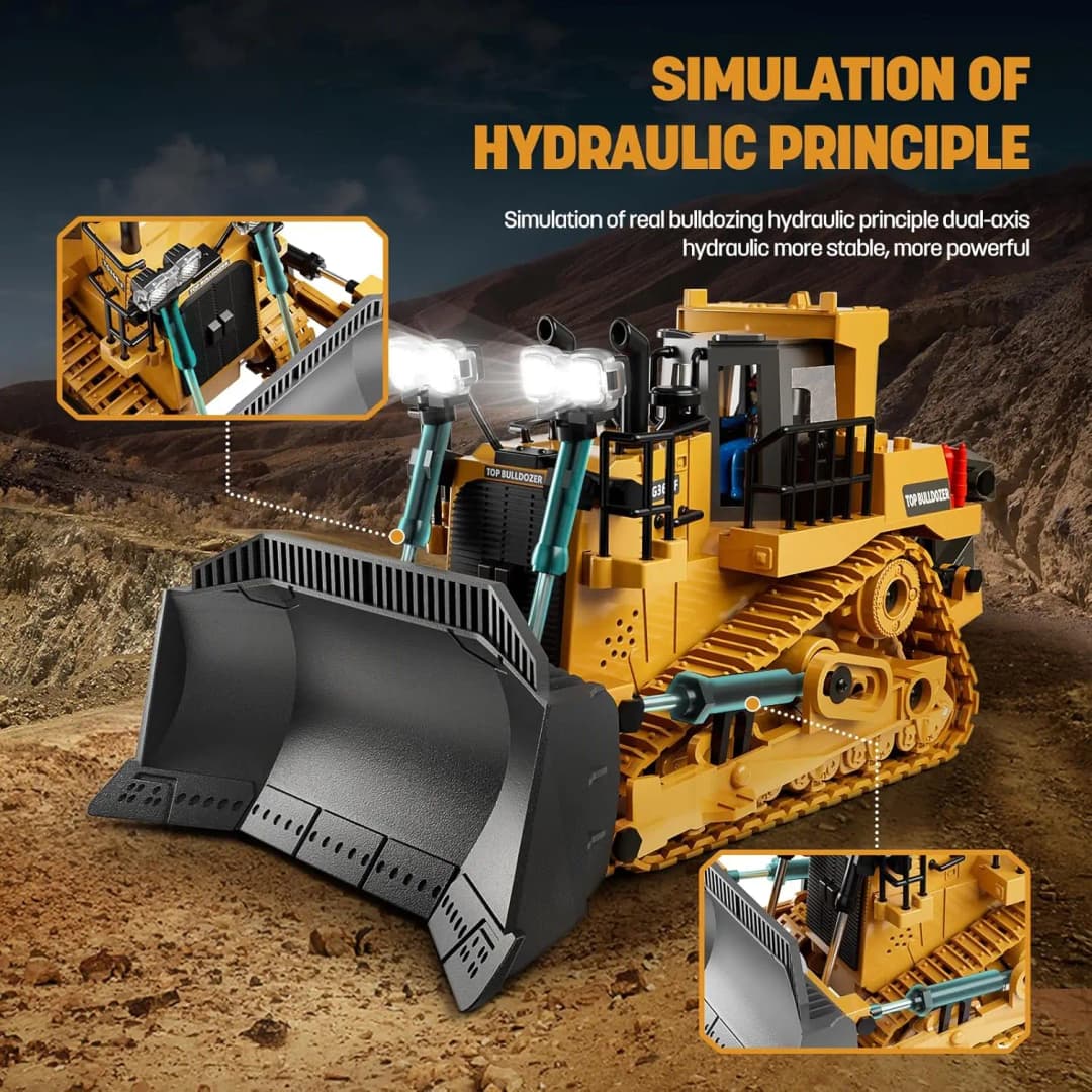 Remote Control Excavator Bulldozer Toy for Kid 2.4Ghz RC Construction Vehicle Truck Toy with Alloy Metal Cap Light&Sound Boy Toy - 4