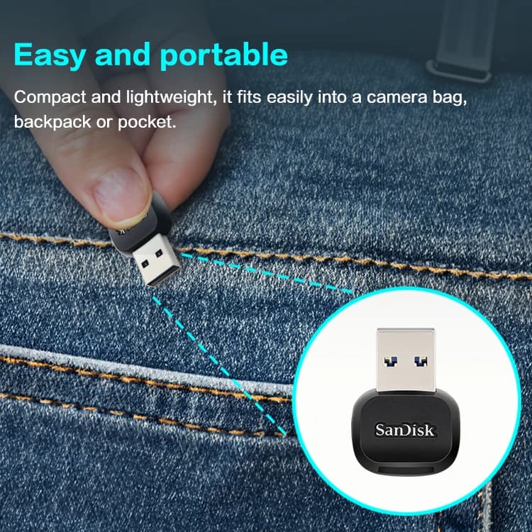 قارئ بطاقات SanDisk USB 3.2 Micro SD، قارئ بطاقات ذاكرة فلاش TF صغير بسرعة تصل إلى 250 ميجابت/ثانية - 6