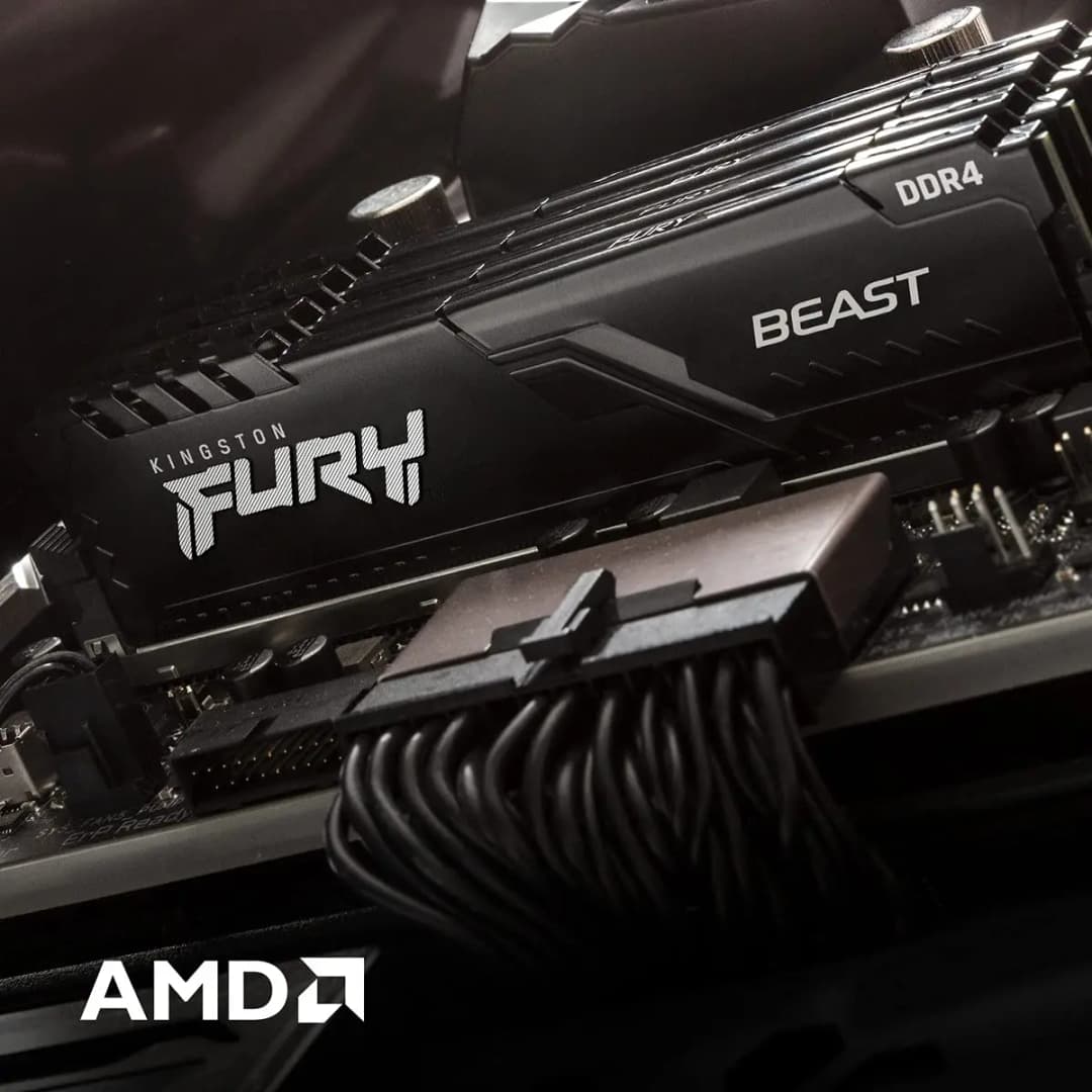 وحدة ذاكرة Kingston FURY Beast DDR4 بسعة 8 جيجابايت و16 جيجابايت و32 جيجابايت بتردد 3200 ميجاهرتز و3600 ميجاهرتز XMP2.0 للكمبيوتر المكتبي متوافقة مع معالجات AMD وIntel ولوحات الأم بمنفذ 288PIN - 2