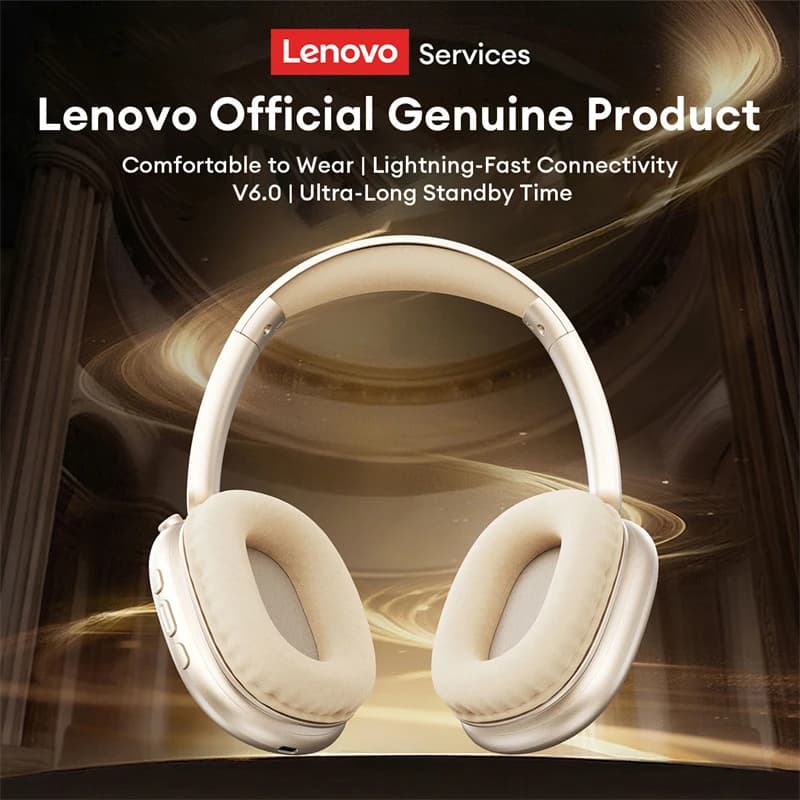 سماعات رأس لاسلكية Lenovo LES-107 بلوتوث 5.0 مع صوت محيطي، قابلة للطي، ألعاب، باس HIFI، بطارية تدوم 26 ساعة