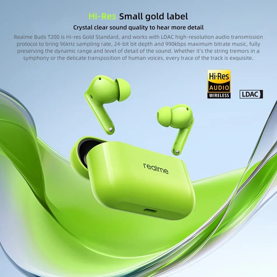سماعات الرأس الجديدة Realme Buds T200، تقليل الضوضاء النشط 32dB، إلغاء الضوضاء للمكالمات بتقنية الذكاء الاصطناعي، عمر بطارية يصل إلى 50 ساعة، سماعات أذن لاسلكية TWS - 3