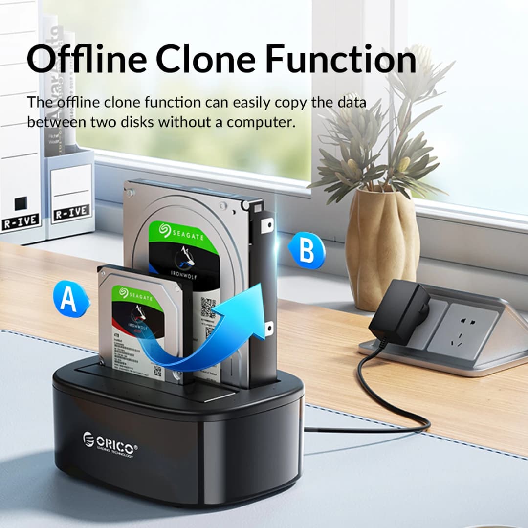 ORICO محطة إرساء مزدوجة لـ HDD مع نسخ SATA إلى USB 3.0 بدون اتصال لمحطة إرساء نسخ HDD لأحجام 2.5/3.5 بوصة SSD HDD - 3