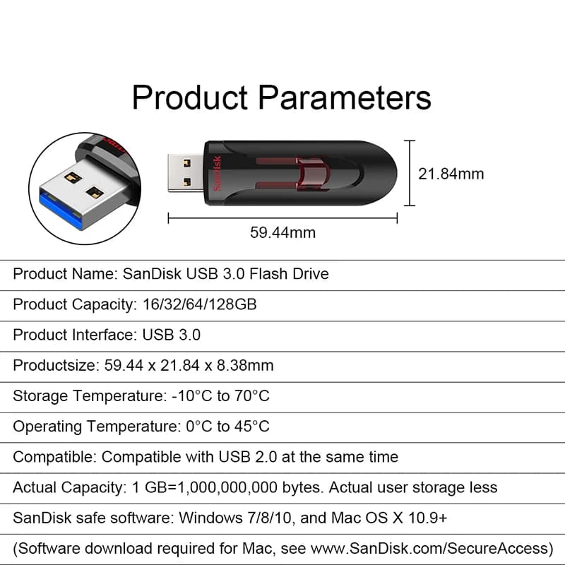 سان ديسك كروزر جلايد 3.0 محرك أقراص فلاش USB بسعات 256 جيجابايت و128 جيجابايت و64 جيجابايت و32 جيجابايت و16 جيجابايت مع منفذ USB 3.0 - 5