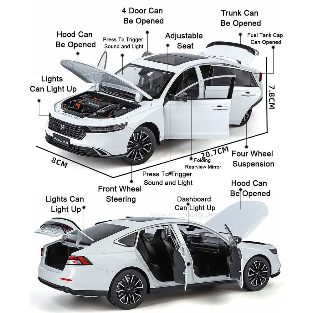 1:18 HONDA Accord Alloy Miniature Model Diecast Toy Door Opened Sound Light Pull Back Front Wheel Steering Classic Birthday Gift - 2