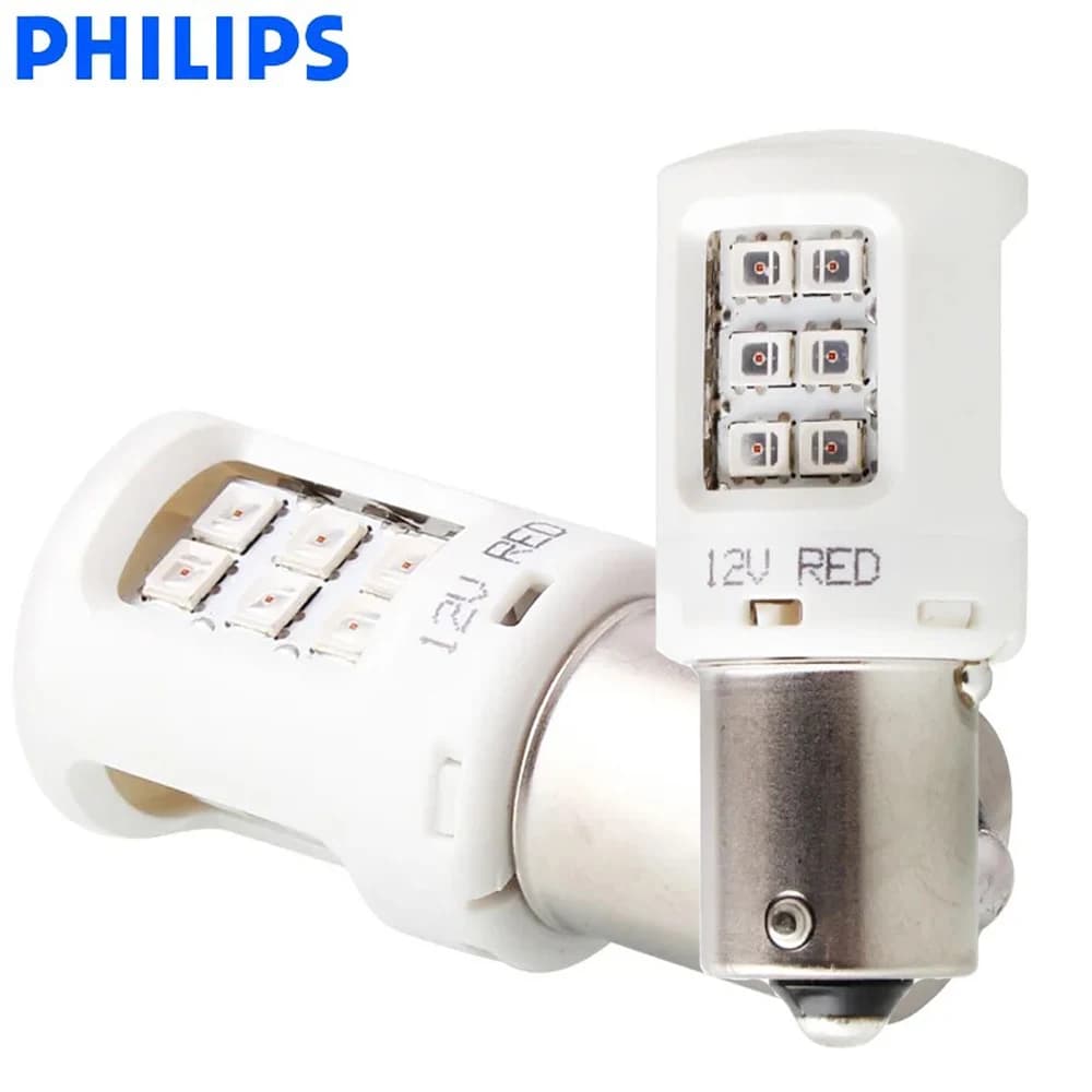 Philips Ultinon LED P21W S25 LED Red Color BA15s Car Turn Signal Indicators Light Fog Lamp Reversing Light 11498ULRX2, Pair - 2