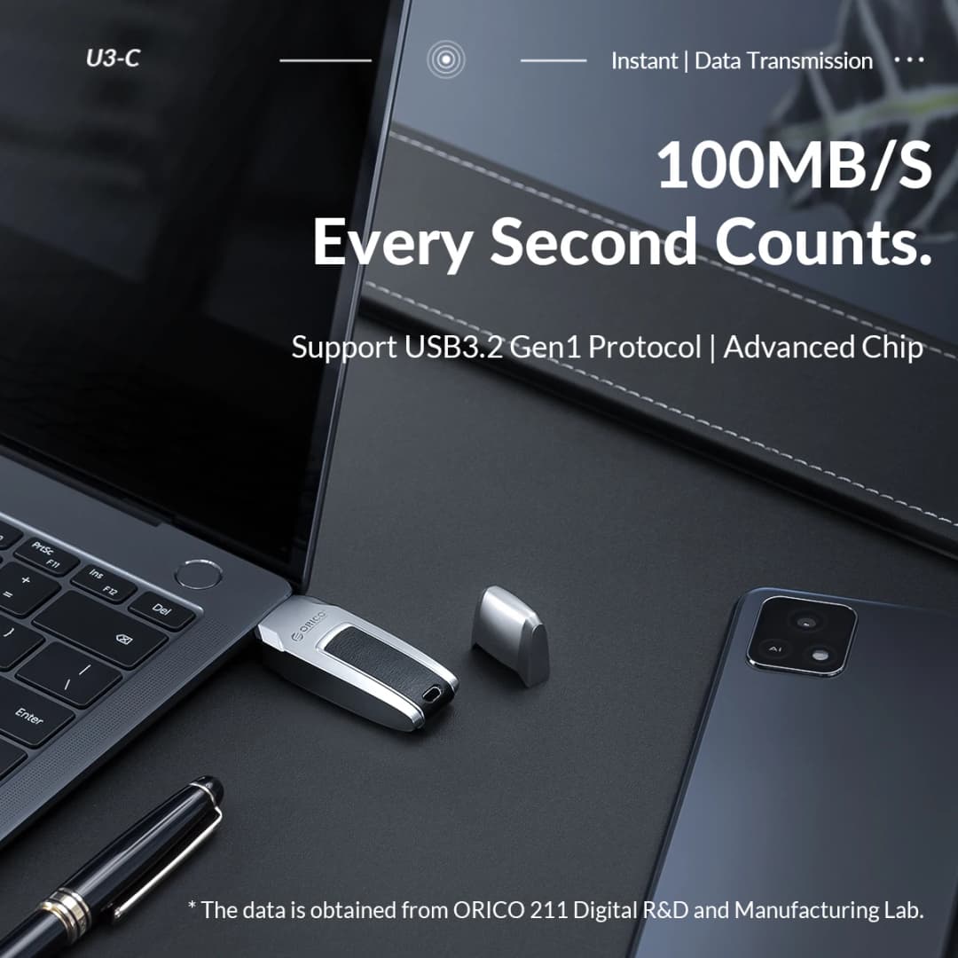 محرك أقراص فلاش USB 3.0 من ORICO بسرعة 100 ميجابايت في الثانية مع غطاء جلدي معدني على شكل سيارة - 2