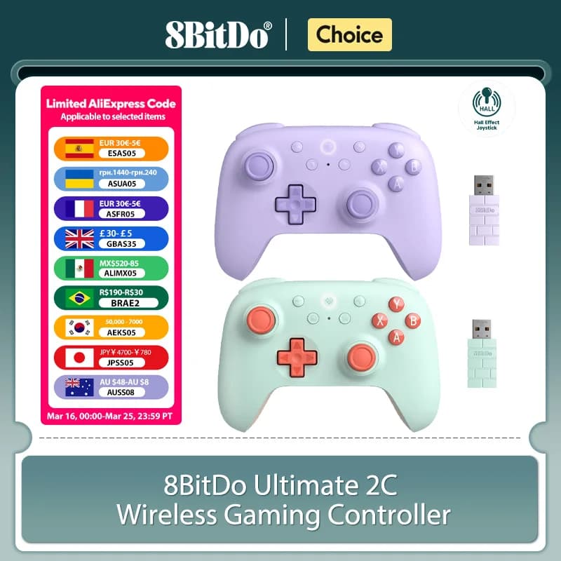 وحدة تحكم ألعاب لاسلكية 8BitDo Ultimate 2C للحاسوب، ويندوز 10، 11، ستيم ديك، راسبيري باي، إكسسوارات جيم باد أندرويد