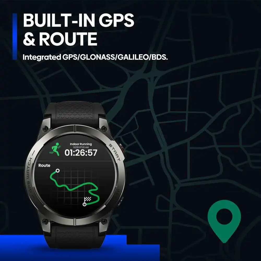 ساعة Zeblaze Stratos 3 PRO الذكية بنظام تحديد المواقع العالمي (GPS) وشاشة AMOLED مقاس 1.43 بوصة ومكالمات هاتفية عبر البلوتوث ومراقبة الصحة وساعة رياضية لعرض المسار الرياضي - 2