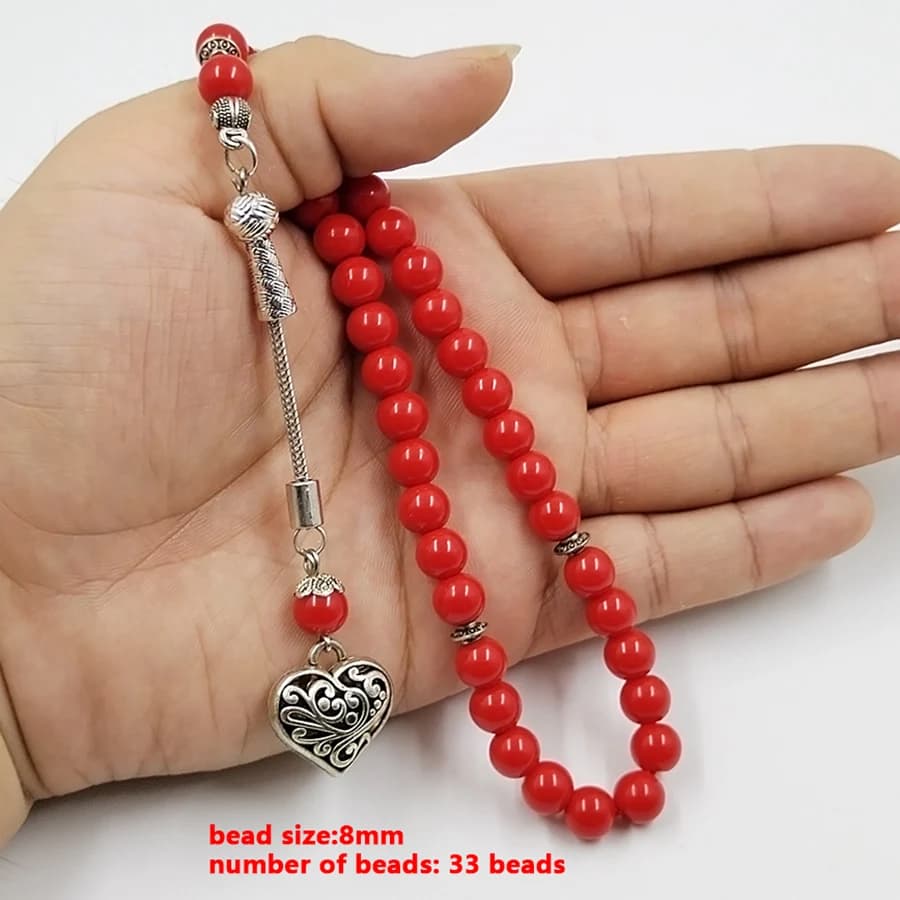 تسبيح من الحجر الأحمر 33/45/66/99 حبة صلاة مسبحة إكسسوارات إسلامية عربية سوار مسلم للنساء - 6