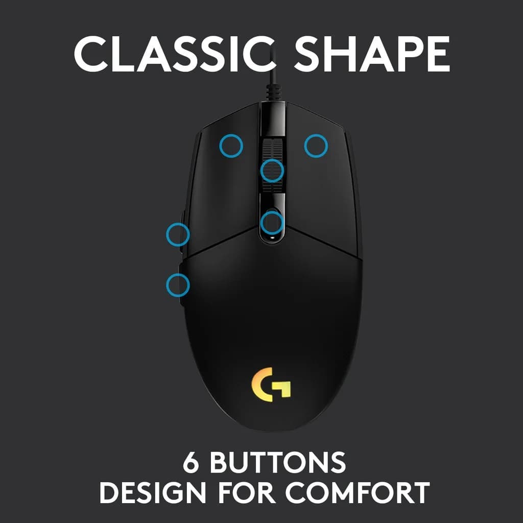 فأرة Logitech G102 بصرية بدقة 8000DPI، إضاءة LED بـ 16.8 مليون لون، 6 أزرار قابلة للتخصيص، ملحقات ألعاب كمبيوتر سلكية - 4