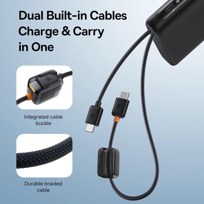 بنك طاقة من Baseus بسعة 20000 مللي أمبير وسعة 100 واط، مزود بكابل USB-C مزدوج مدمج للشحن السريع، وشاشة عرض رقمية، متوافق مع آيفون 17 برو ماكس وسامسونج - 3