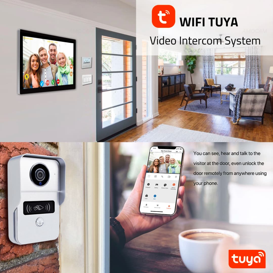 نظام إنتركوم فيديو رقمي سلكي 2 سلك شاشة 7 / 10.1 بوصة لاسلكية WIFI بدقة 1080P كاميرا باب فيديو جرس باب بفتح عبر Tuya - 2