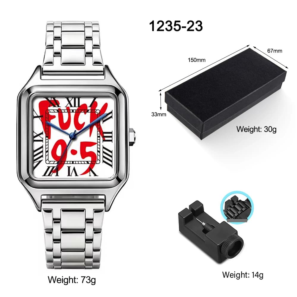 FUCK9.5 Stainless Steel Alloy Square Dial Simple Elegant Ins Style Light Luxury High-end Unisex Square Waterproof Quartz Watch - 5