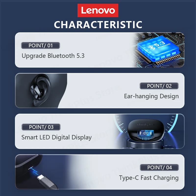 سماعات أذن رياضية لاسلكية لينوفو LP75 OWS بلوتوث 5.3 سماعات أذن مقاومة للماء ستيريو HiFi إلغاء الضوضاء سماعات ألعاب - 6