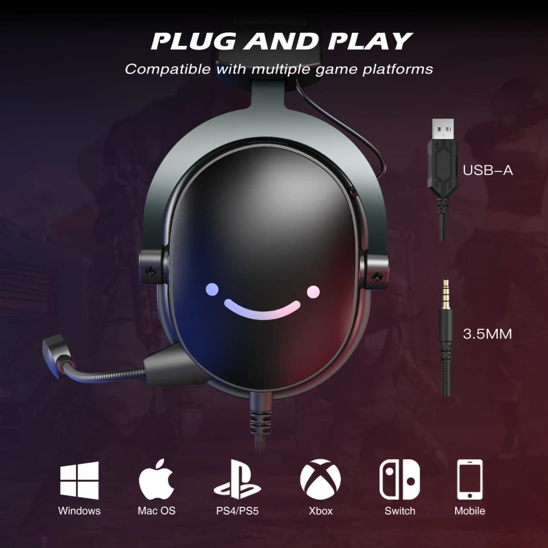 FIFINE Headset,3.5 mm jack&USB Headphone with 7.1 Surround Sound/volum control/Mute switch for PC/MAC/PS4/PS5 Mixer-H9 - 6