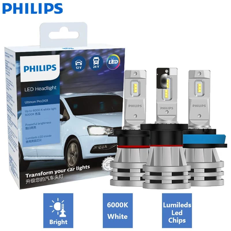 مصابيح فيليبس ألتنيون برو 3101 LED H4 H7 H11 لإضاءة السيارات، 12V/24V، إضاءة بيضاء ساطعة 6000 كلفن، متوافقة مع H1 H3 HB3 9005 HB4 9006 HIR2 9012