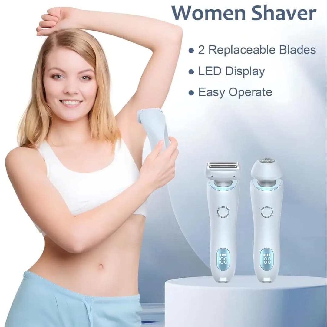 HOMEFISH ماكينة حلاقة كهربائية نسائية 2 في 1 وآلة تشذيب البكيني مقاومة للماء IPX7 لإزالة شعر الوجه والجسم للساقين والإبطين - 2