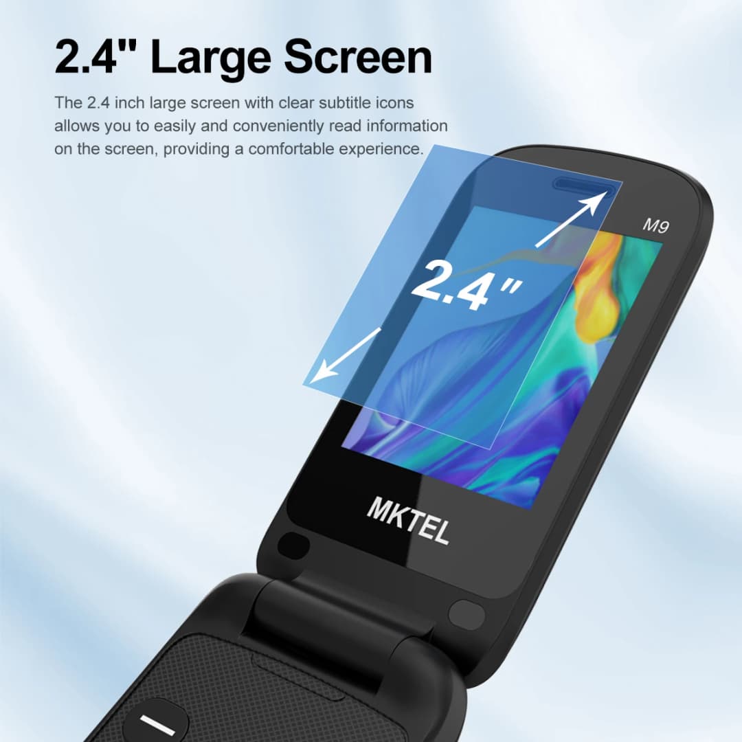 MKTEL M9 هاتف محمول قابل للطي بشاشة 2.4 بوصة، بطارية 1000 مللي أمبير، ثنائي الشريحة، وضع استعداد مزدوج، يدعم MP3/MP4/راديو FM، غير مقفول، هاتف المسنين المميز - 2