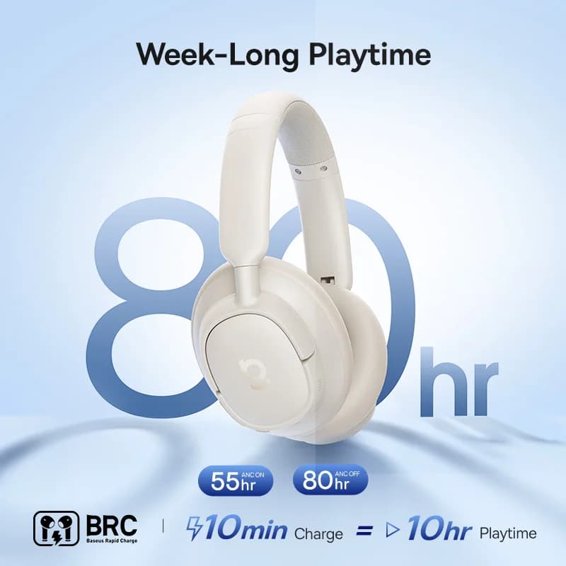 سماعات رأس لاسلكية Baseus Bowie H1s بتقنية Bluetooth 5.4، إلغاء ضوضاء 46dB، سماعات أذن فوق الأذن، صوت عالي الدقة، صوت مكاني، عمر بطارية 120 ساعة - 3