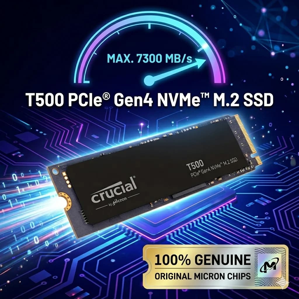 قرص صلب داخلي للألعاب Crucial T500 بسعة 1 تيرا بايت، الجيل الرابع NVMe M.2، سرعة 7300 ميجا بايت/ثانية، متوافق مع PS5 وأجهزة الكمبيوتر المحمولة، طراز CT1000T500SSD8، أصلي من الشركة المصنعة