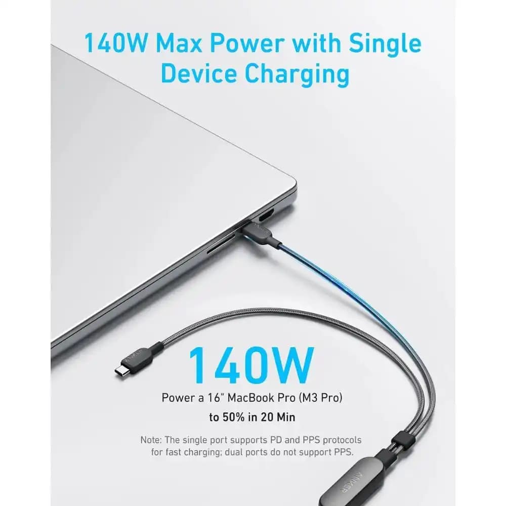 Anker 2-in-1 USB-C to USB-C Cable (140W Max, Braided) - A8895 - 4