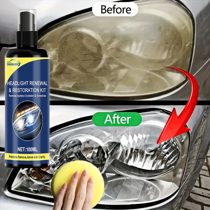 100ml Ceramic Headlight Restoration Spray, Premium Car Headlight Repair Tool - Removes Yellowing and Oxidation, Restores Clarity, Long-Lasting Light Coating Protection Spray - 3