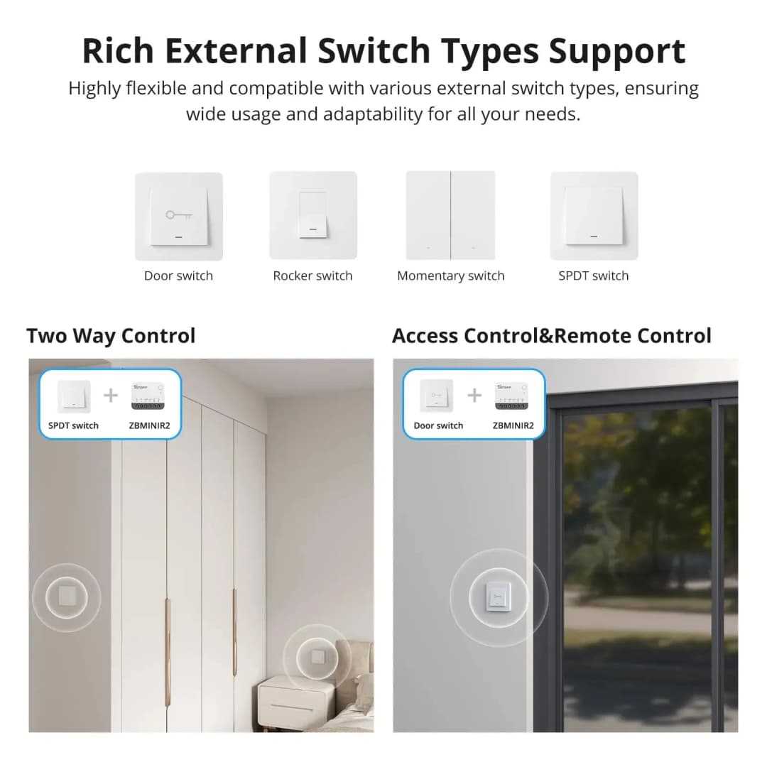 SONOFF ZBMINIR2 Extreme Zigbee Smart Switch Detach Relay External Switch Remote Control via eWeLink Compatible With Zigbee Hub - 4